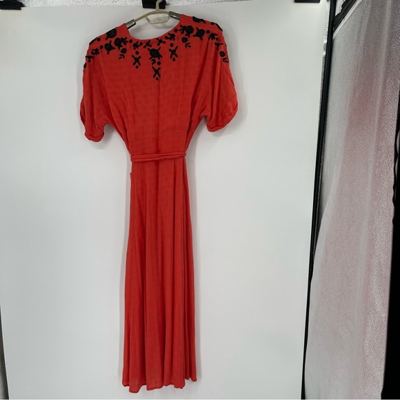 Free People Love to Love You Reddish Orange Embroidered Button-Up Midi Dress - Picture 10 of 16